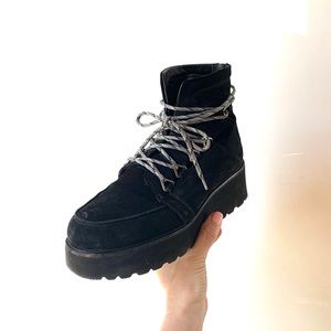 Stuart Weitzman Lace Up fur lined suede boots